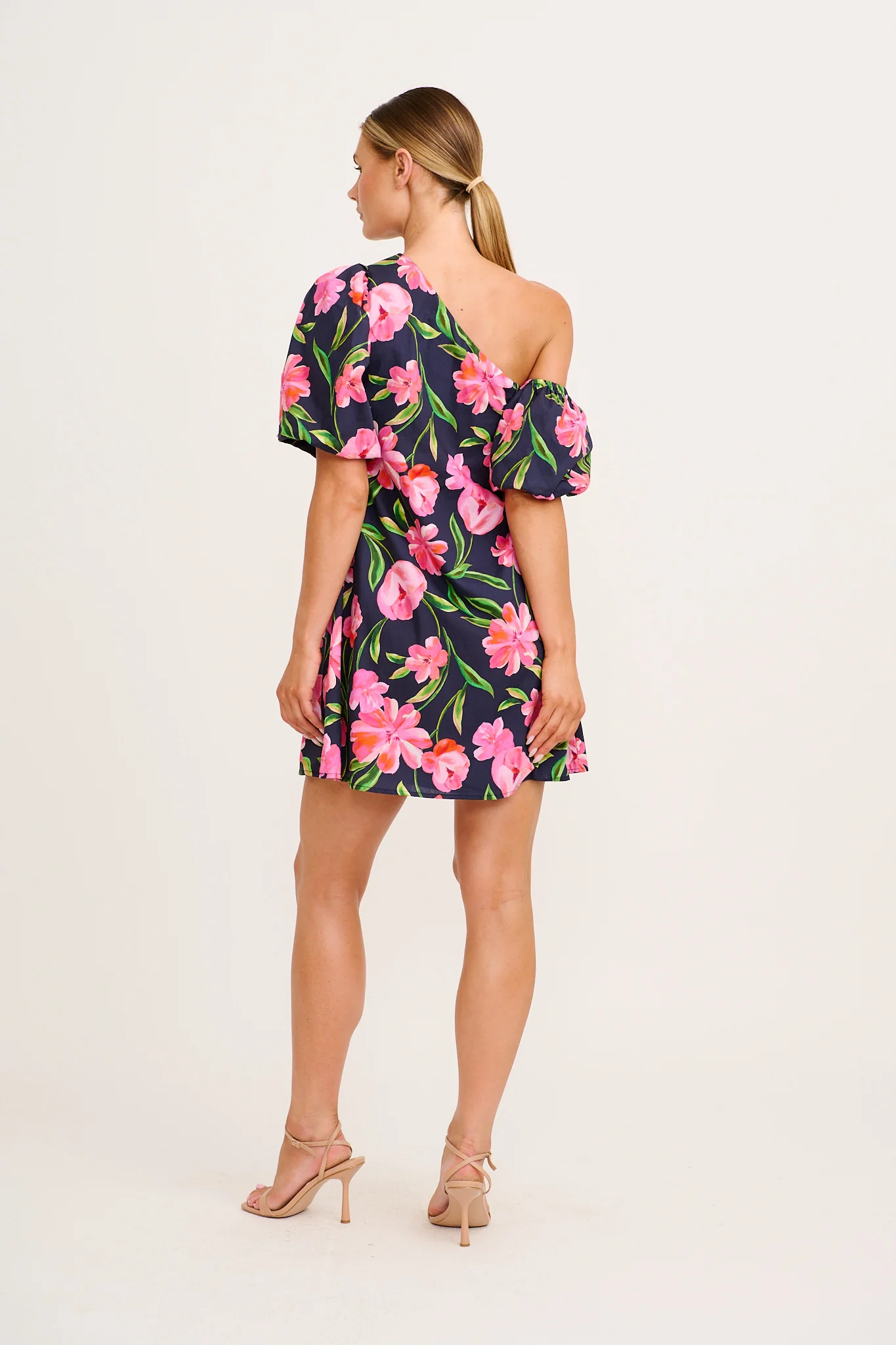 Cosmala Dress in Navy With Pink Floral Cotton - Image 4