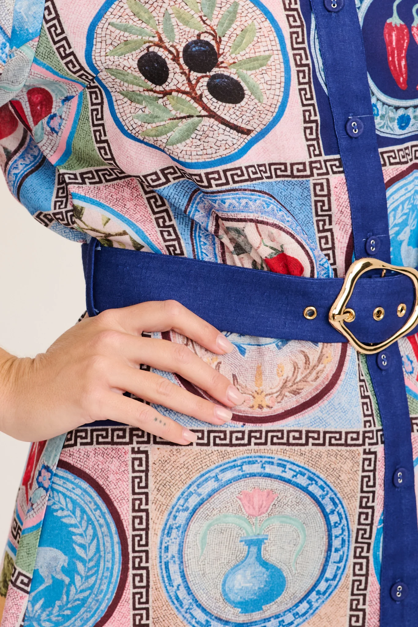 Esenia Shirt Dress in Blue Multi Tile Linen Blend - Image 5