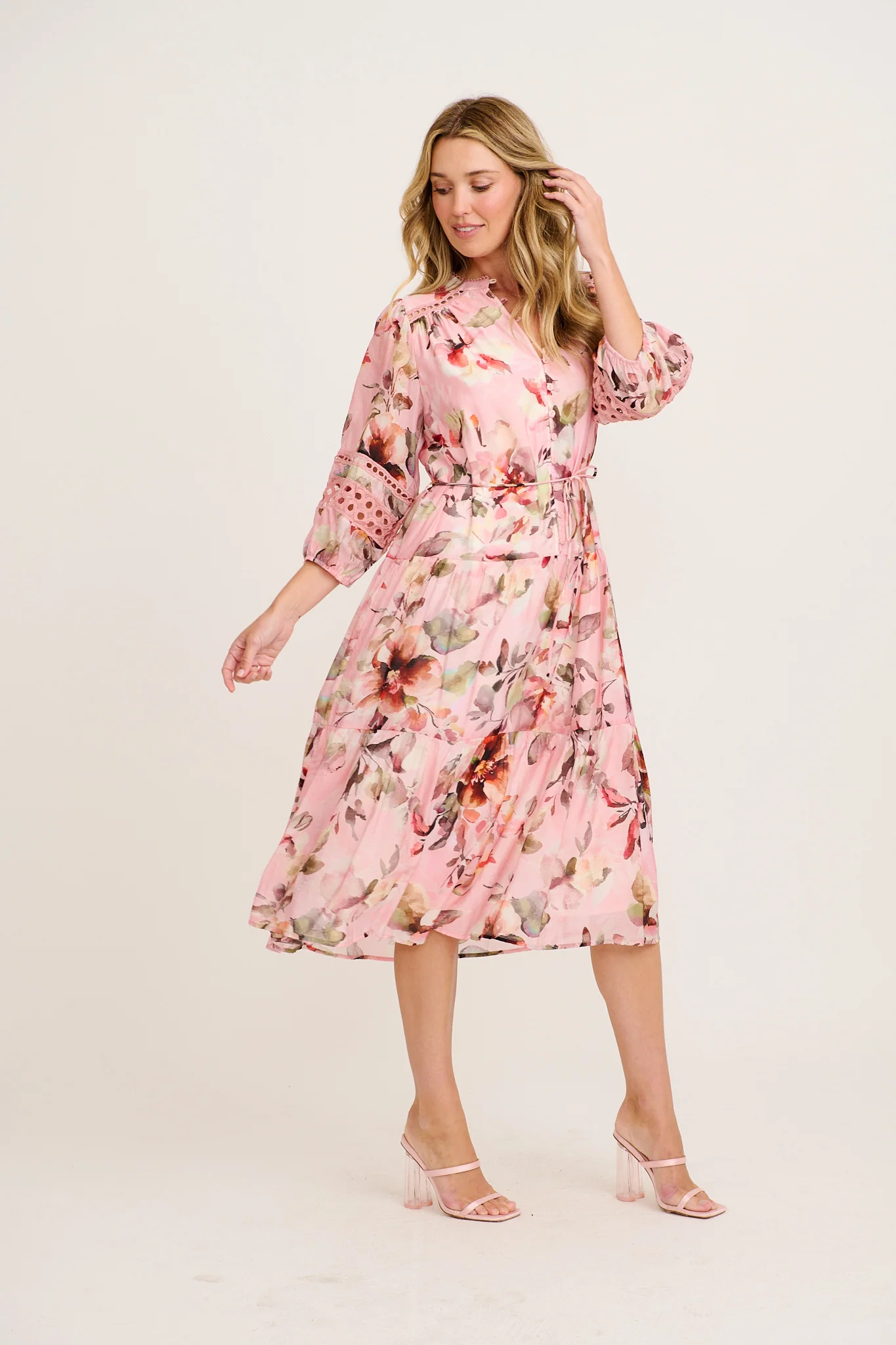 Milen Midi Dress in Pink with Multi Floral - Image 3