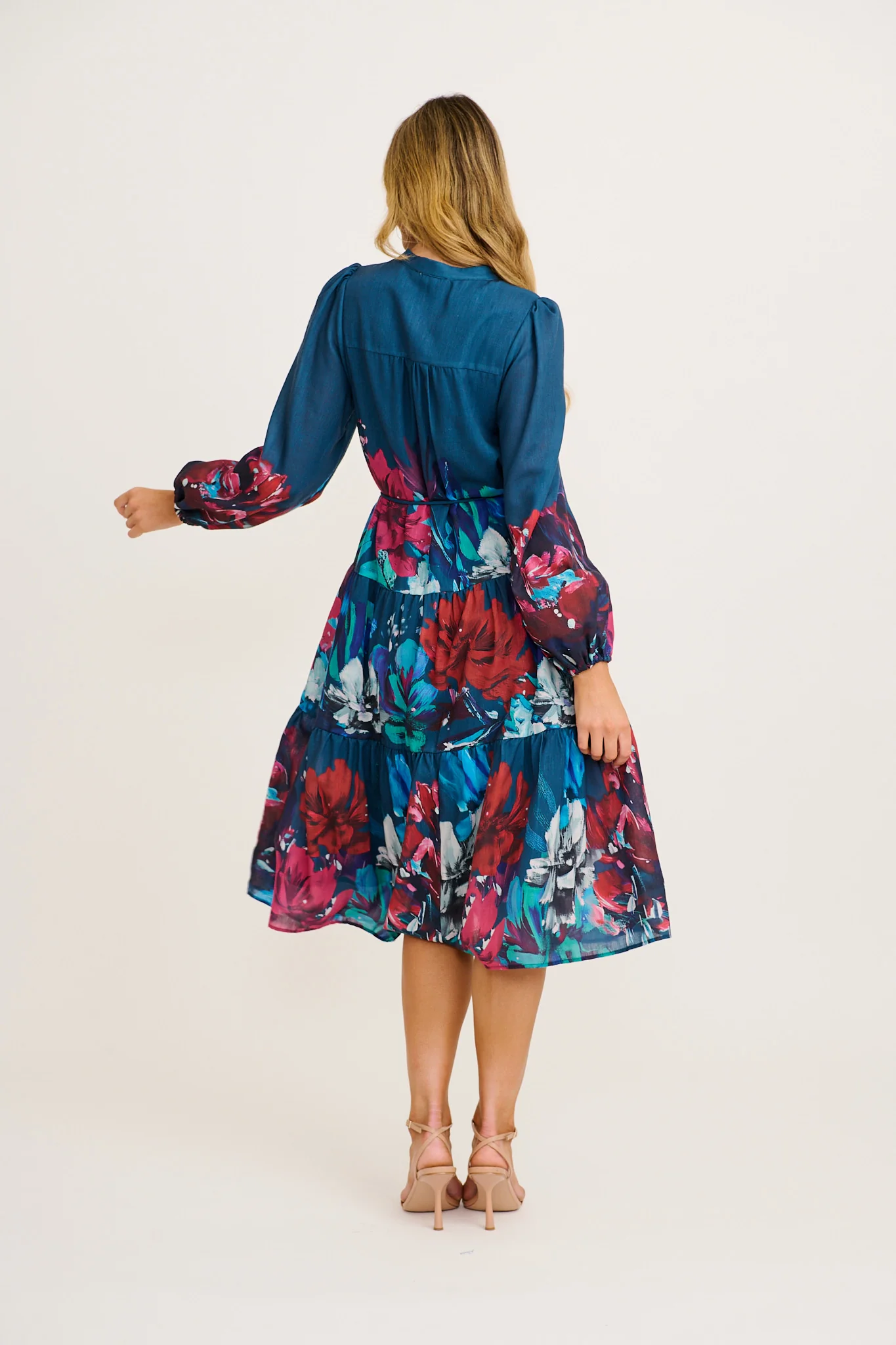 Nicola Midi Dress in Navy with Multi Red Floral - Image 4