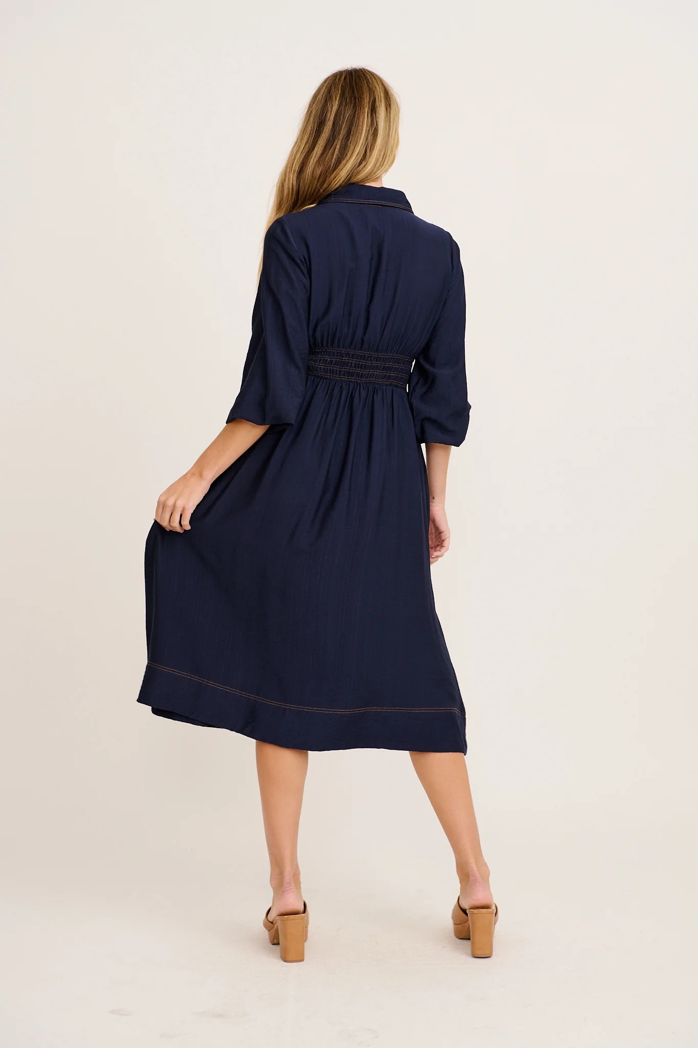 Omaria Midi Shirt Dress in Navy - Image 4