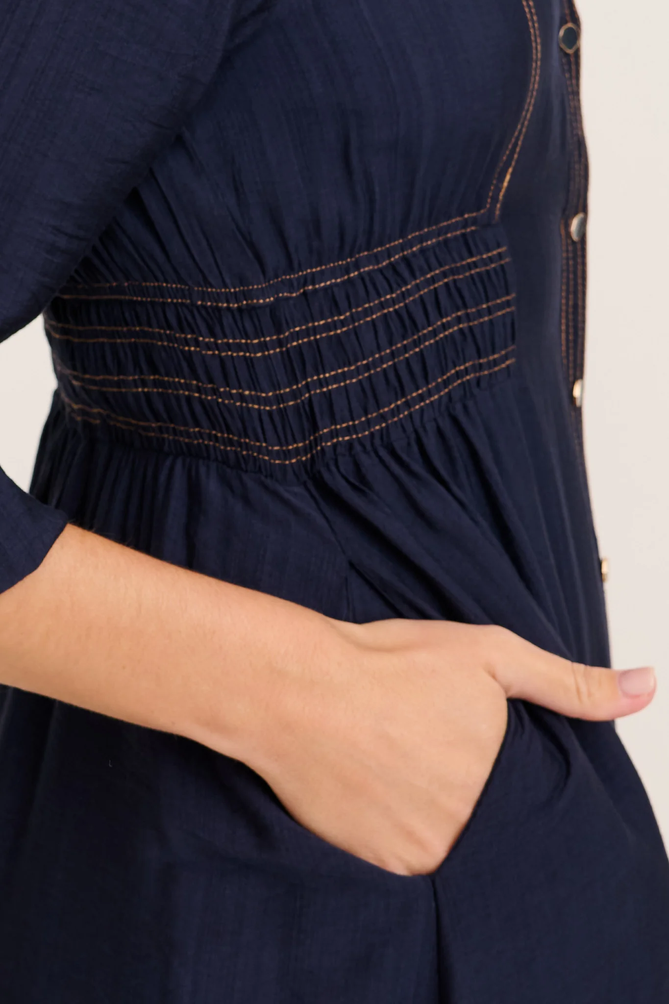 Omaria Midi Shirt Dress in Navy - Image 6