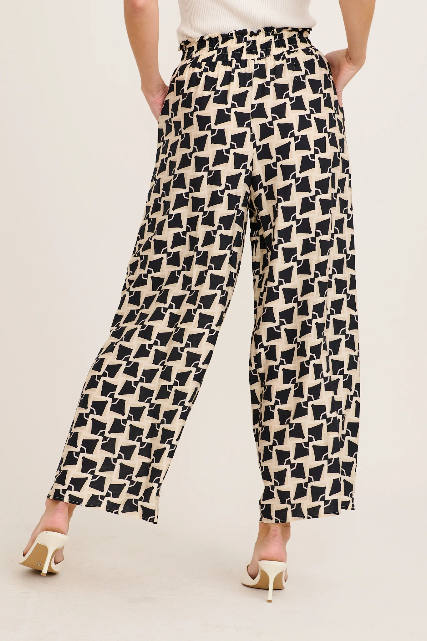 Portia Pant in Beige with Black Print - Image 3